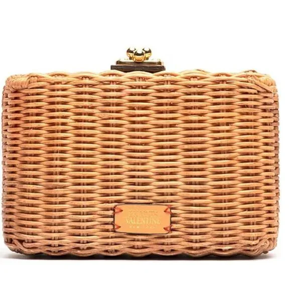 NWT Frances Valentine Paige Box Rattan Wicker Clutch